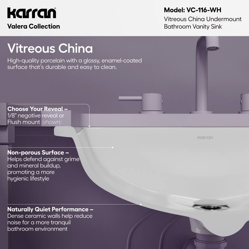 Karran Valera 21" Rectangular Undermount Vitreous China Bathroom Sink in White