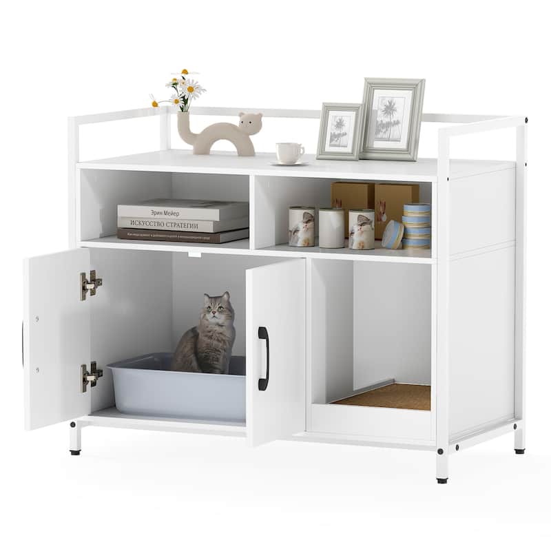 Gymax Cat Litter Box Enclosure w/ Storage Compartments Removable