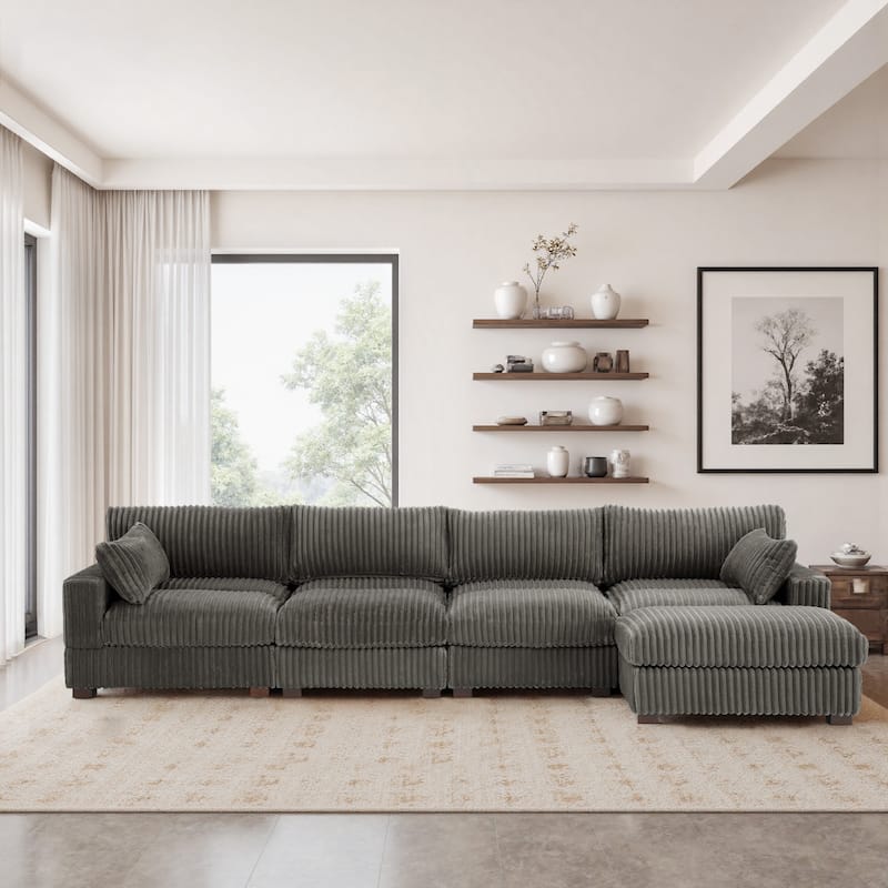 Oversized Plush Modular Sectional Sofa Couch with Ottoman - 5-piece/Light Grey