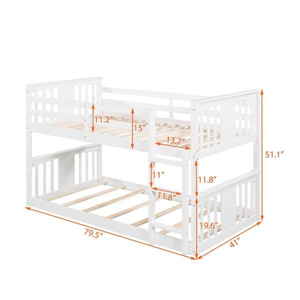 Low Bunk Design Twin Over Twin Bunk Bed with Ladder, White