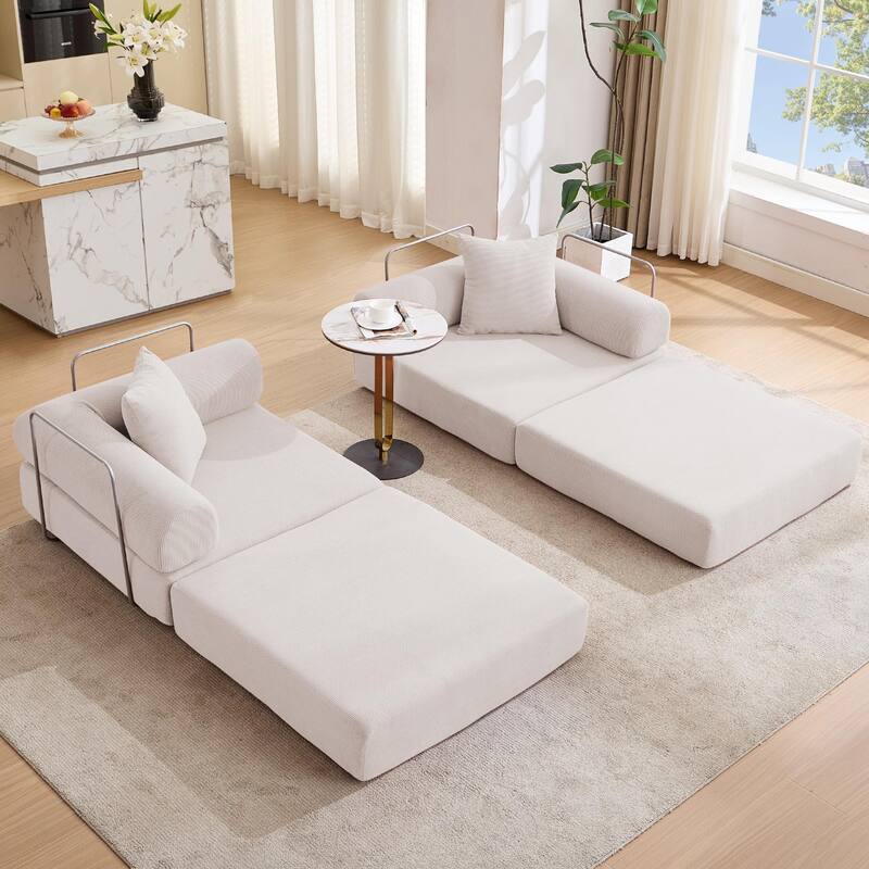 Modular Couch Sofa Bed, Convertible Design with Removable Armrests,Folding Mattress Couch for Small Spaces ,No Assembly