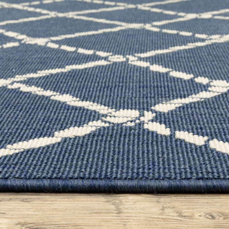 Miramar Nautical Rope Lattice Navy/ Ivory Indoor/Outdoor Area Rug-