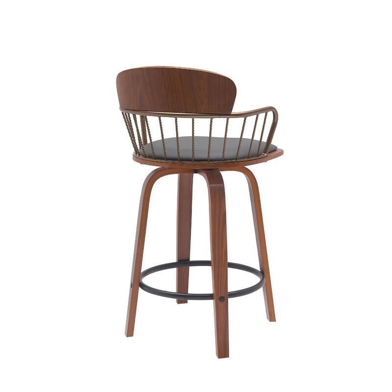 Faux Leather Counter Height Bar Chair with Arms, Swivel and Footrest