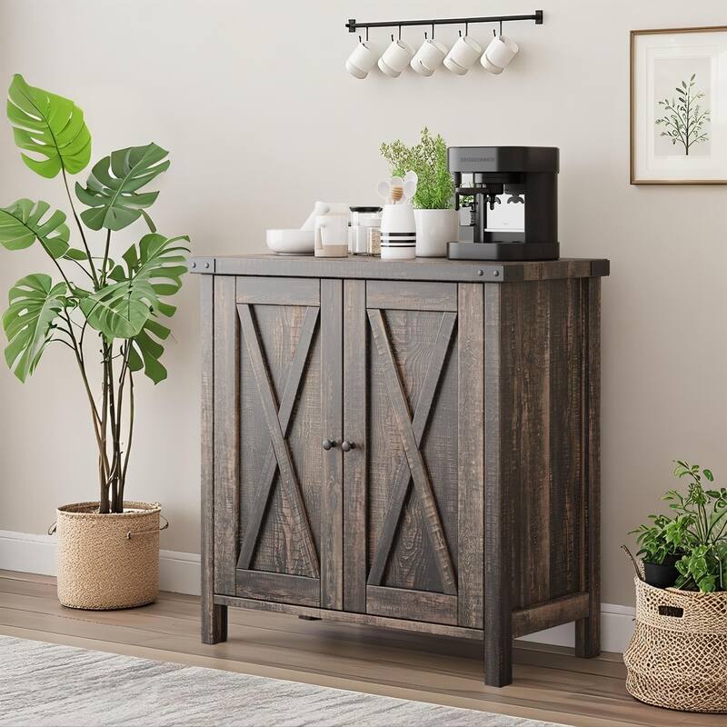Storage Cabinet 15.7" d x 30" w x 31.5" h, Sideboard Buffet Cabinet with 2 Doors and Adjustable Shelves