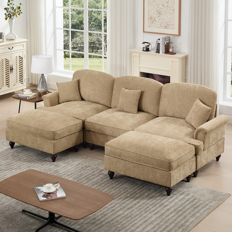 GDFStudio - Classic Modular U-Shaped Chenille 107" Sectional Sofa with Ottomans
