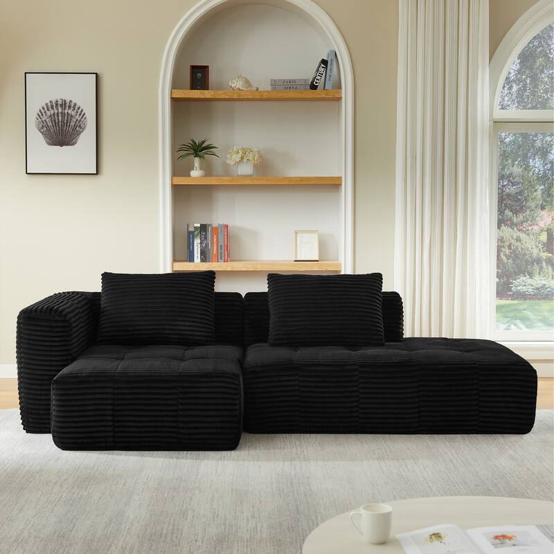 Modular Compressed Couch, Corduroy L-shaped Sectional Sofa with Chaise