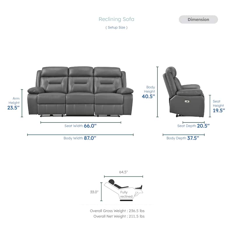 Garrey Leather 2-Piece Power Double Reclining Living Room Sofa Set