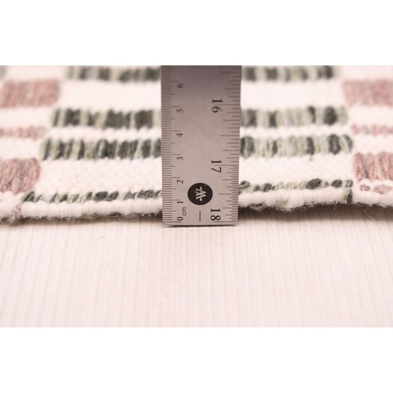 ECARPETGALLERY Flat-Weave Nevada Dark Green, Ivory Wool Kilim - 5'2 x 7'7