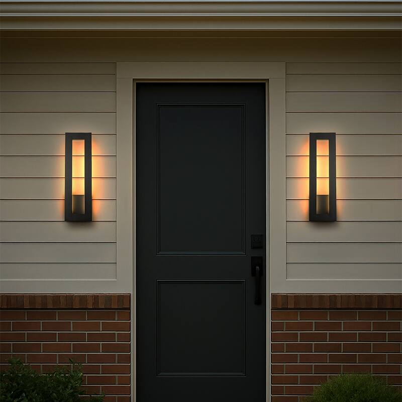 H20'' Modern Outdoor Integrated LED Wall Light 24W Matte Black Linear Sconce with Frosted Acrylic Shade Up/Down Wall Mount