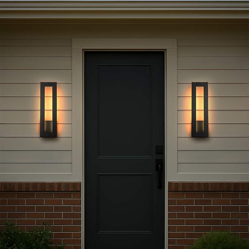 Modern Outdoor Integrated LED Matte Black Wall Light 24W with Frosted Acrylic Shade Up/Down Wall Mount for Porch Patio (2 Pack) - Black - W6''