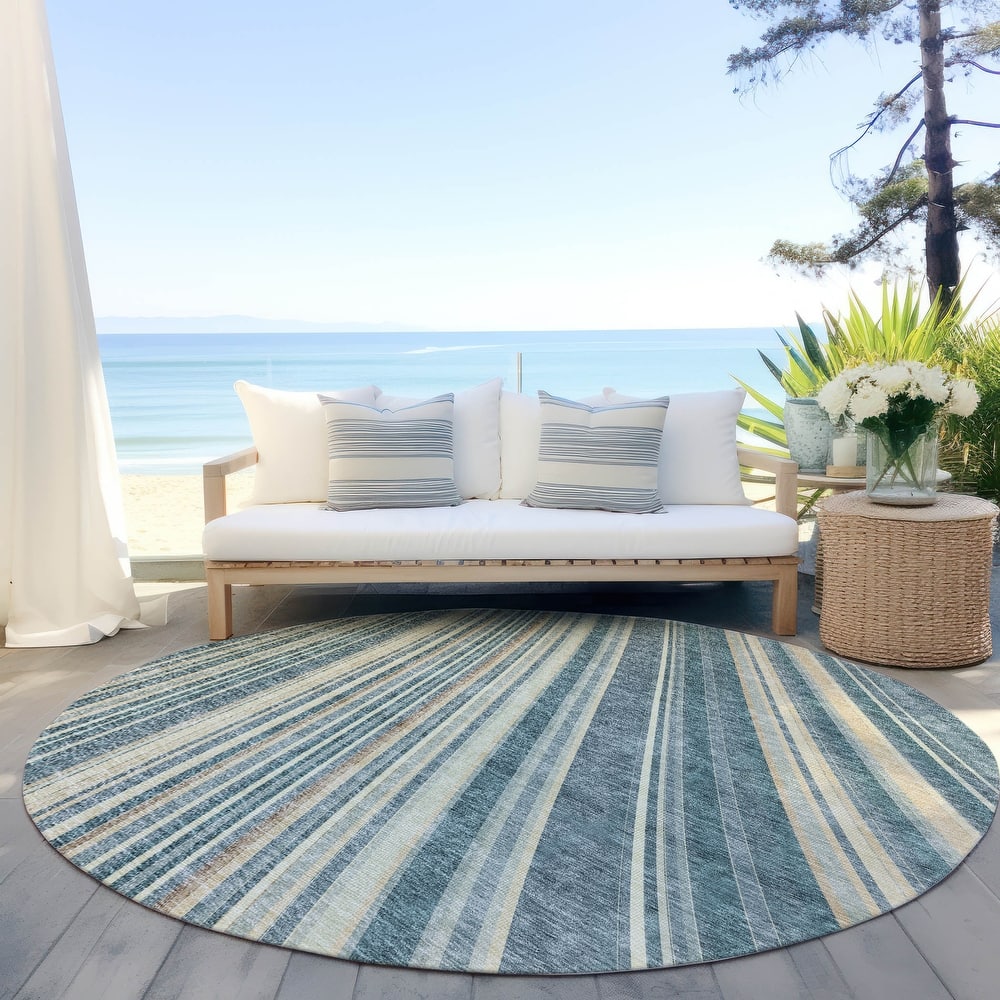 Machine Washable Indoor/ Outdoor Stripe Wave Chantille Rug