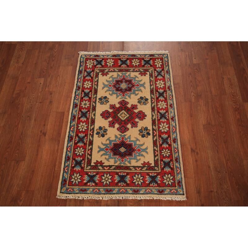 Geometric Kazak Foyer Rug Hand-Knotted Traditional Wool Carpet - 2'0" x 3'0"