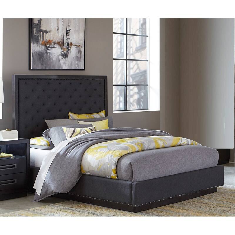 Charcoal Finish Upholstered Bed 1pc Modern Furniture