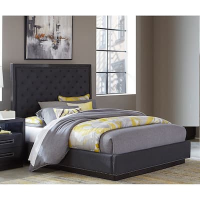 Charcoal Finish Upholstered Bed 1pc Modern Furniture