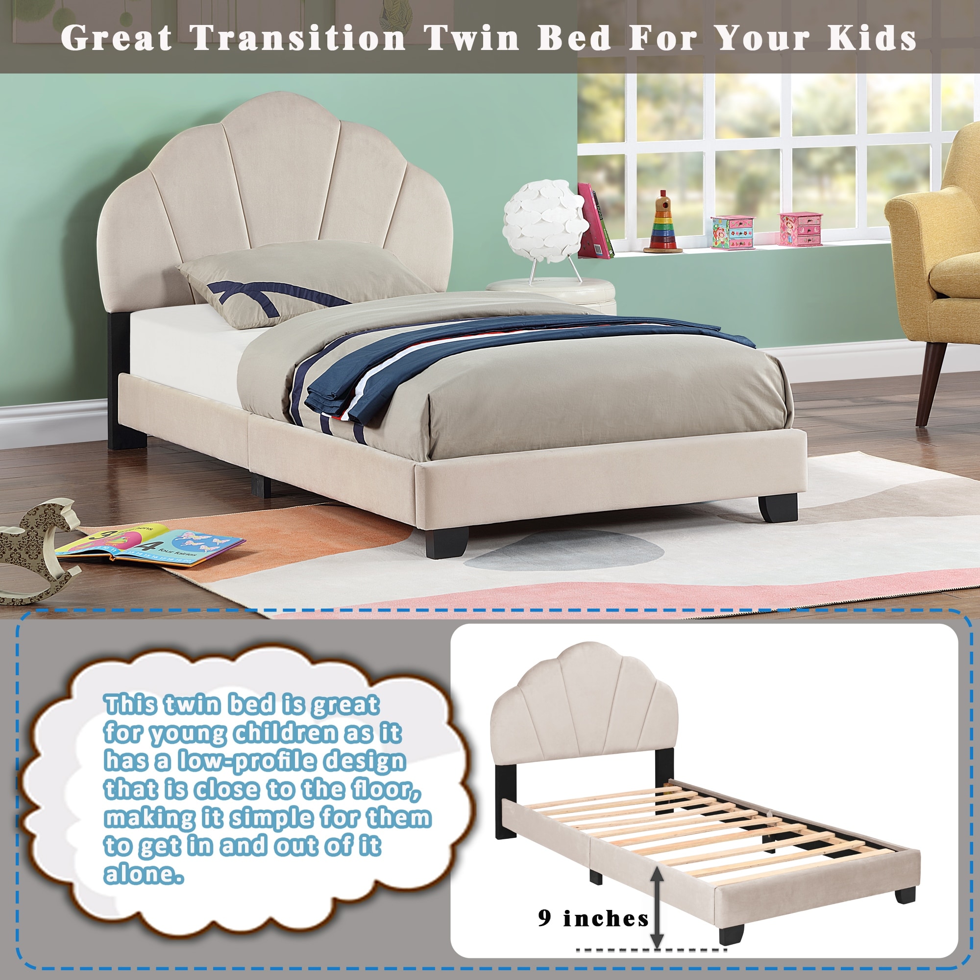 Upholstered Frame Twin Bed Grounded Bed Low Profile Platform Bed