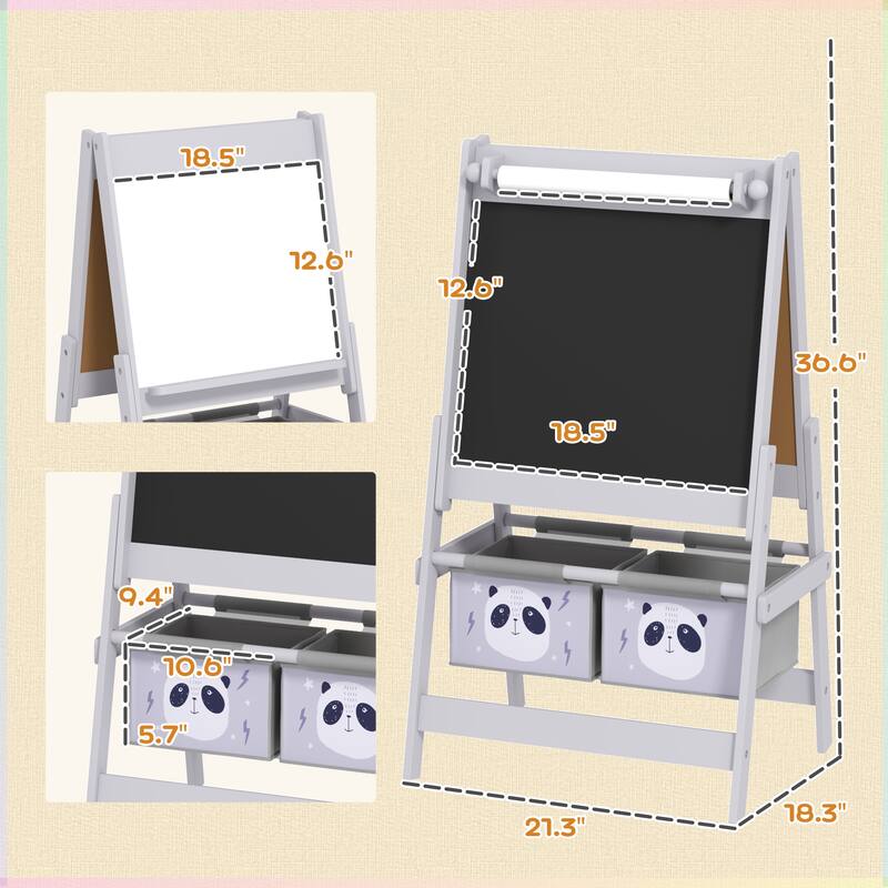 Qaba Art Easel for Kids with Paper Roll, Blackboard, Whiteboard
