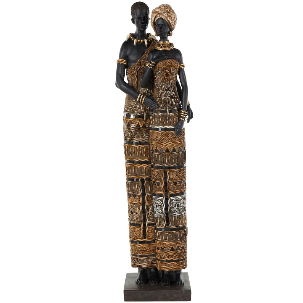 Black Resin Tall Family Decorative Sculpture with Gold Jewels