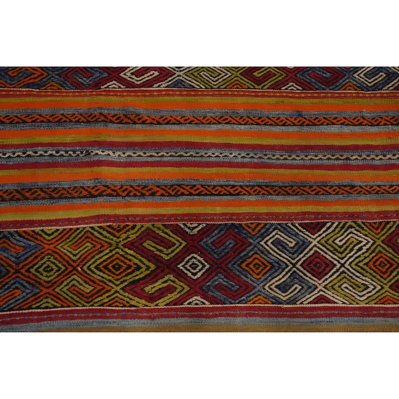 Hand Woven Oriental 100% Wool Carpet Southwestern Tribal Multi-Colored Kilim Area Rug - 10' 4'' X 6' 1''