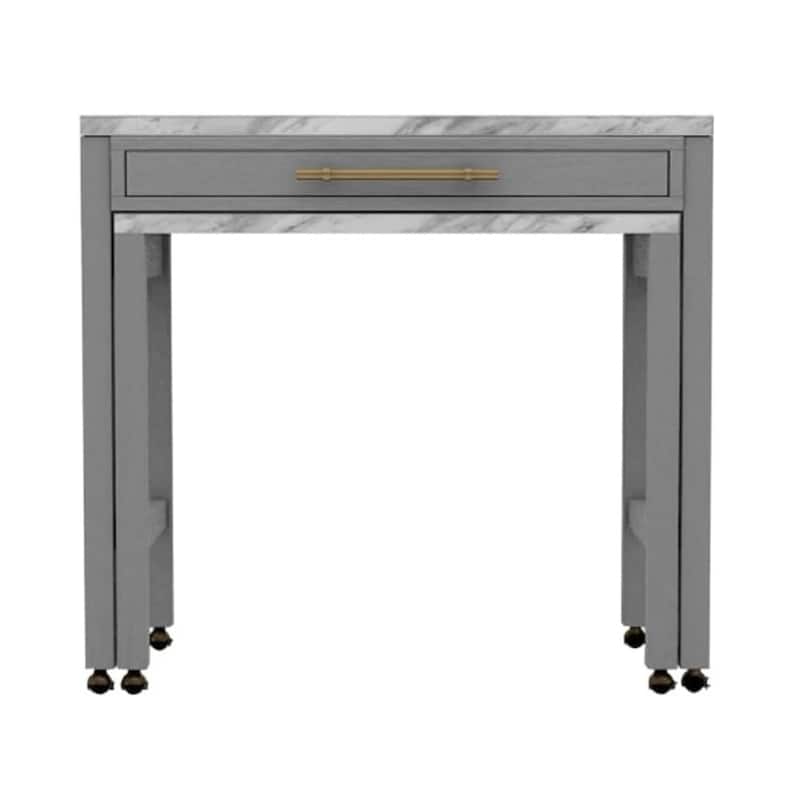 Light Gray Counter Height Table w NESTED TABLE Dining Room Furniture Faux Marble Top Table