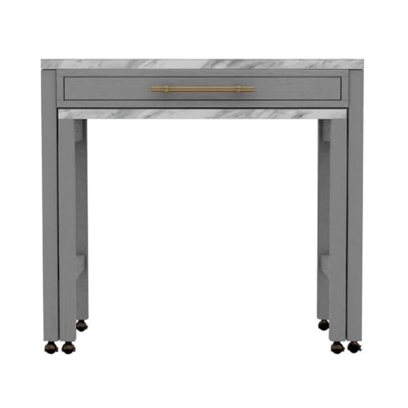 Rustic 3pc Dining Set Counter Height Dining Table w Storage drawer Faux Marble Top 2x Stools Light Gray Dining Room Furn