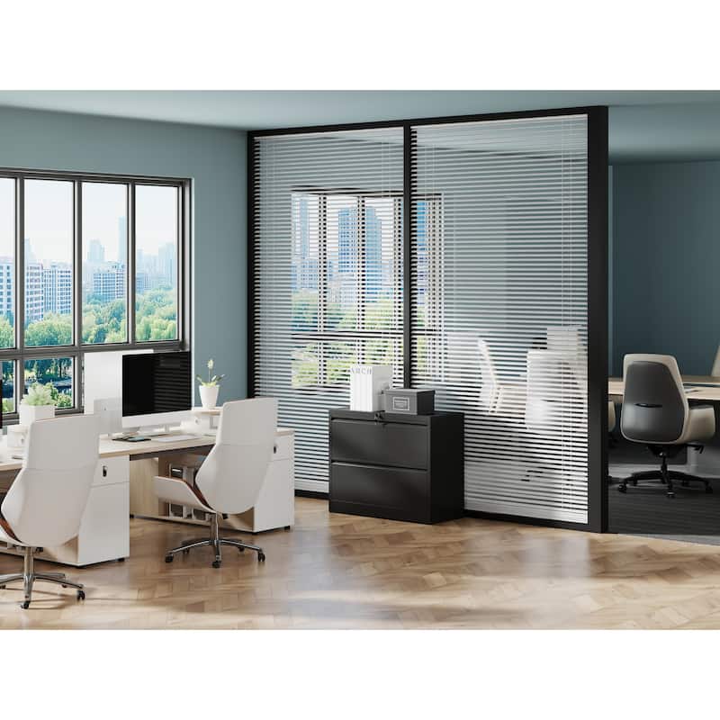 Modern Filing Cabinet Horizontal Filing Cabinet, Heavy Duty Filing Cabinet with silent slides and locks, for home office, Black