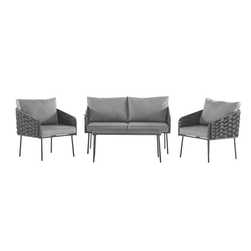 4-Pieces Outdoor Metal Patio Furniture Set, 5-Seat Patio Furniture Sofa Set with Cushion, Modern Outdoor Furniture Deep