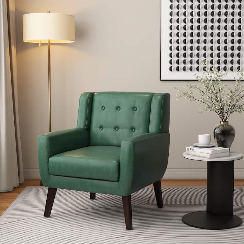 Modern Upholstered Faux Leather Tufted Armchair Linen Accent Chairs