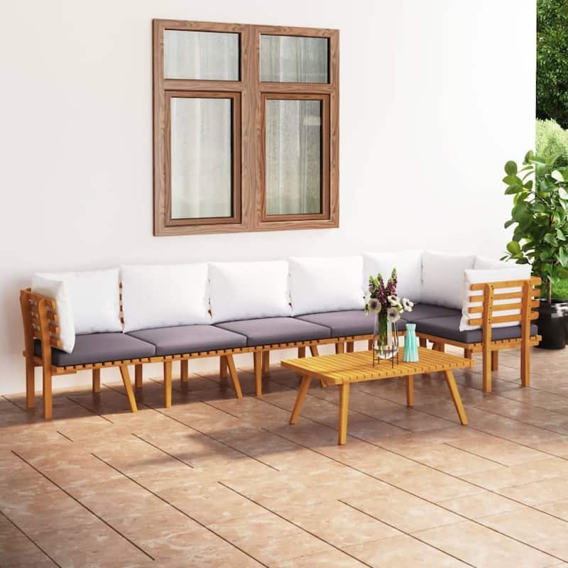 vidaXL Patio Lounge Set Chaise Lounge Outdoor Furniture Chair Acacia Wood - 25.2" x 25.2" x 11.4"
