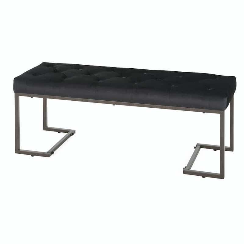 Button Tufted Ottoman Bench - Black & Bronze - Modern Design
