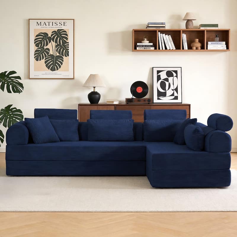 106.3" L-Shaped Corduroy Sectional Sofa with Pillows, No Assembly Required