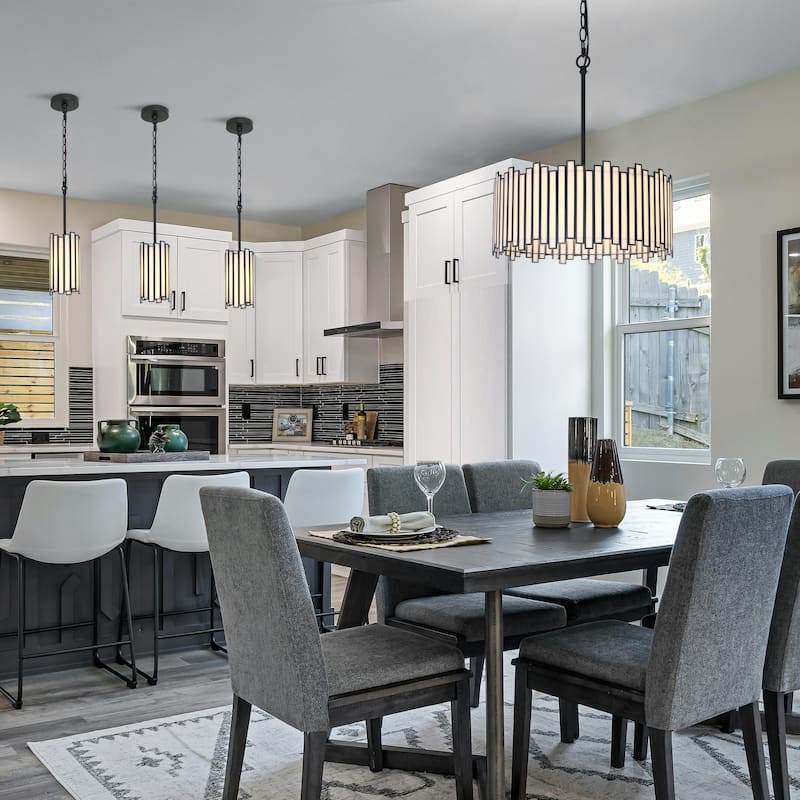 Tifany Modern Black 4-Light Drum Colored Glass Chandelier for Dining Room