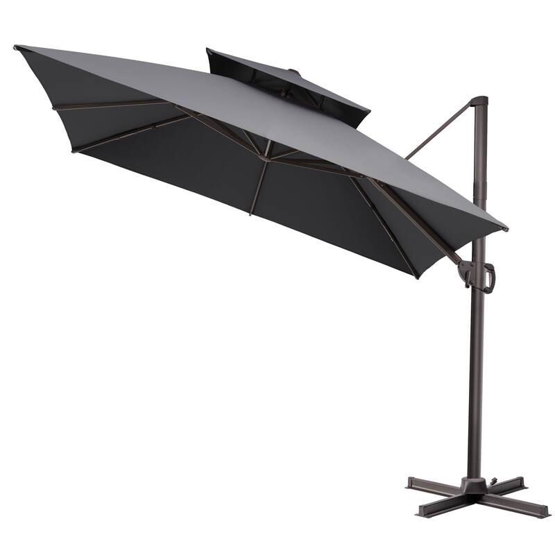 Crestlive Products 10/11FT Aluminum Square Double Top Patio Cantilever-Offset Umbrella