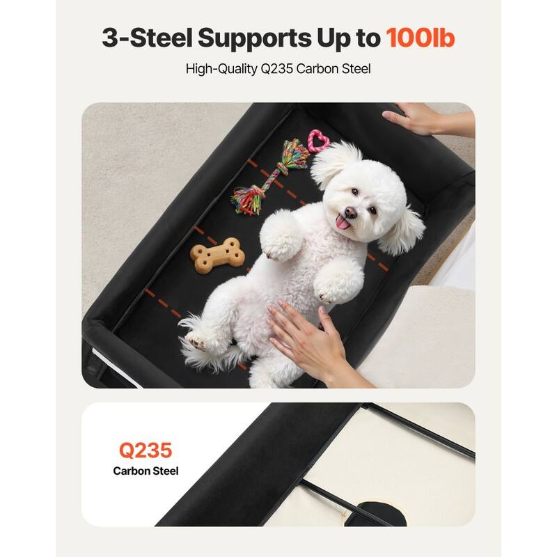 Beige Carbon Steel Dual-Level Pet Bed with Wheels and Foldable Design