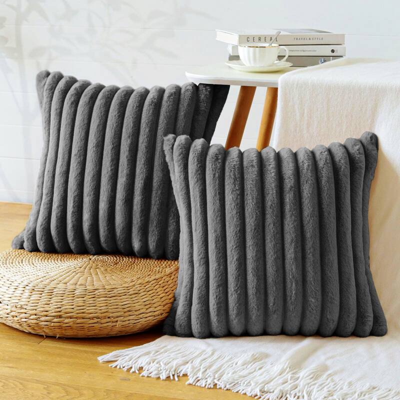 Faux Fur Decorative Throw Pillows for Couch & Bed (Set of 2)