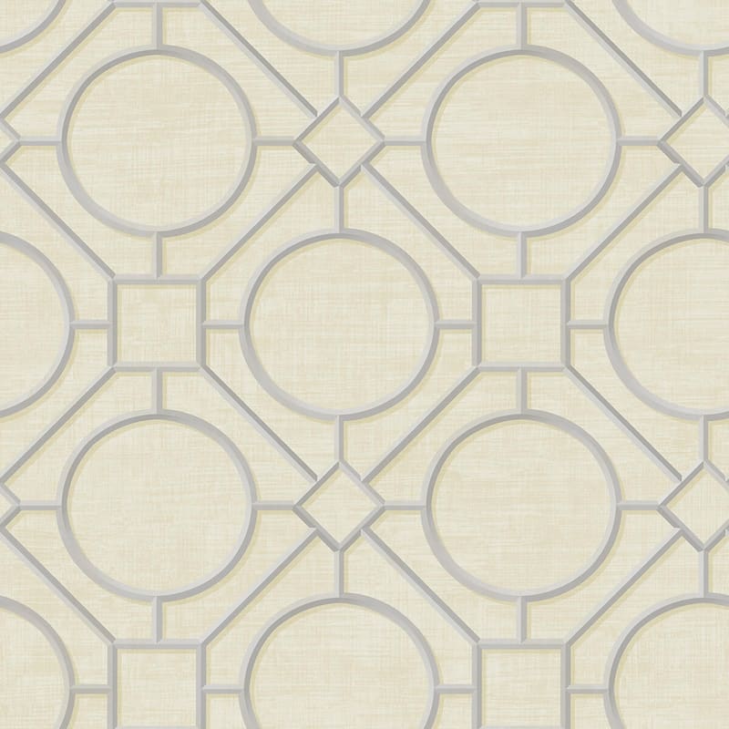 Seabrook Designs Koi Silk Road Trellis Unpasted Wallpaper - 27 in. W x 27 ft. L - Metallic Silver and Linen