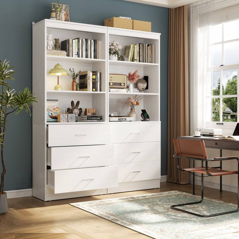 23.6" W Closet System with 3 Wooden Drawers and Storage Shelves, 2FT Sturdy Walk-in Organizer Storage Unit - White - Set of 2 (47.2'' W)