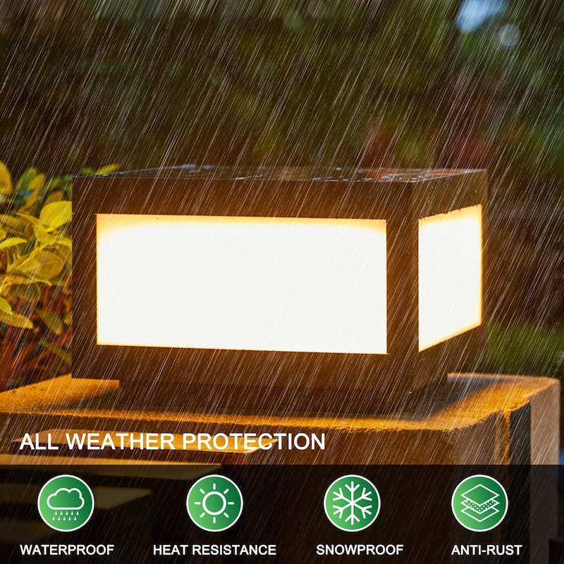 1-Light Black Aluminium Solar Outdoor Post Light Set