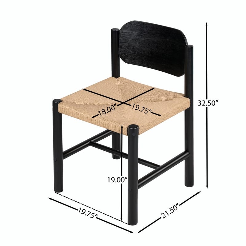 Wooden Armless Dining Chairs, Beige Paper Rope Weave Seat, Indoor Kitchen Chairs, Set of 2