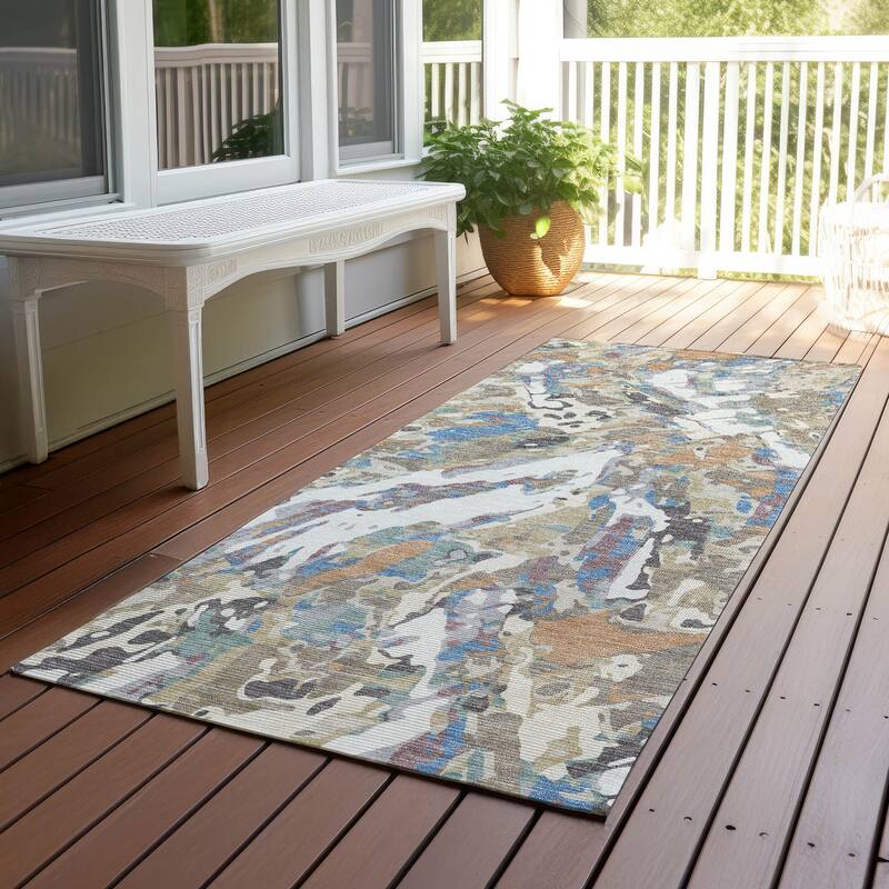 Machine Washable Indoor/ Outdoor Brushstrokes Chantille Rug - Ivory - 2'3" x 7'6"