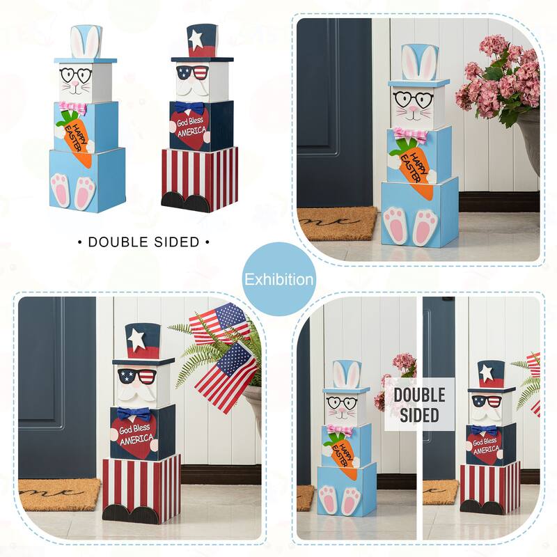Glitzhome 24"H Double Sided Wooden Porch Decor Easter and July 4th