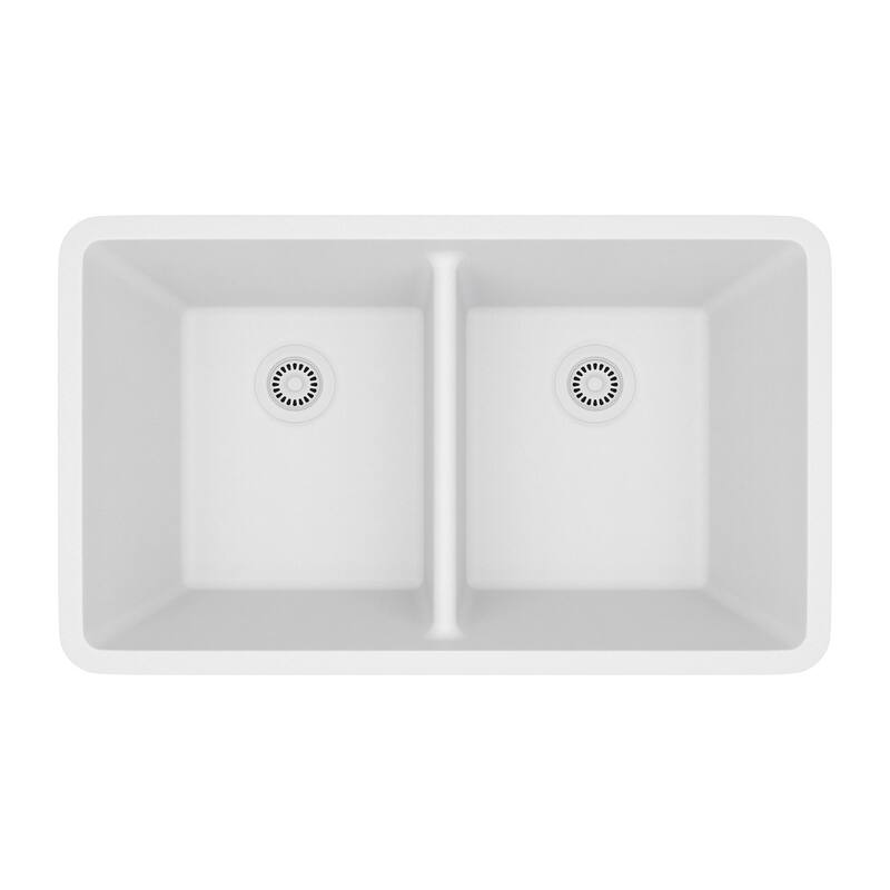 Lexicon Platinum 32" Quartz 50/50 Double Bowl Sink with Grids & Drain