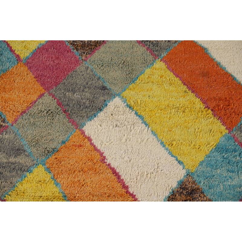 Hand Knotted Oriental 100% Wool Carpet Modern All-Over Multi-Colored Moroccan Area Rug - 6' 3'' X 4' 0''