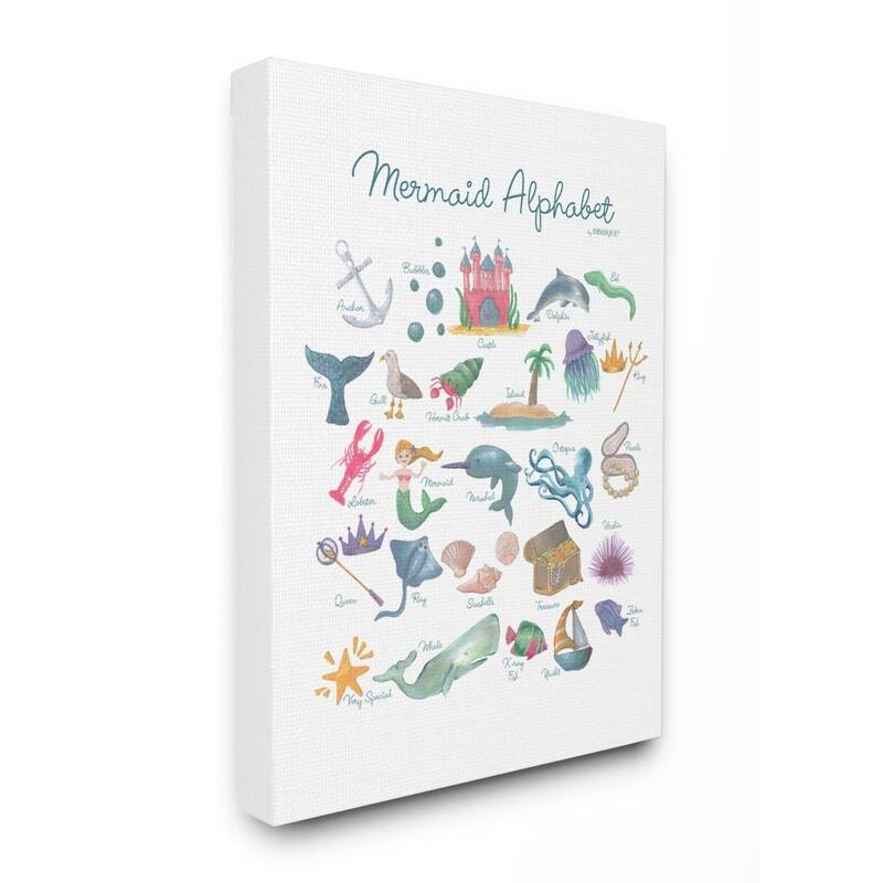The Kids Room by Stupell Watercolor Mermaid Alphabet Canvas Wall Art, 11x14, Proudly Made in USA - Multi-Color - 16 x 20
