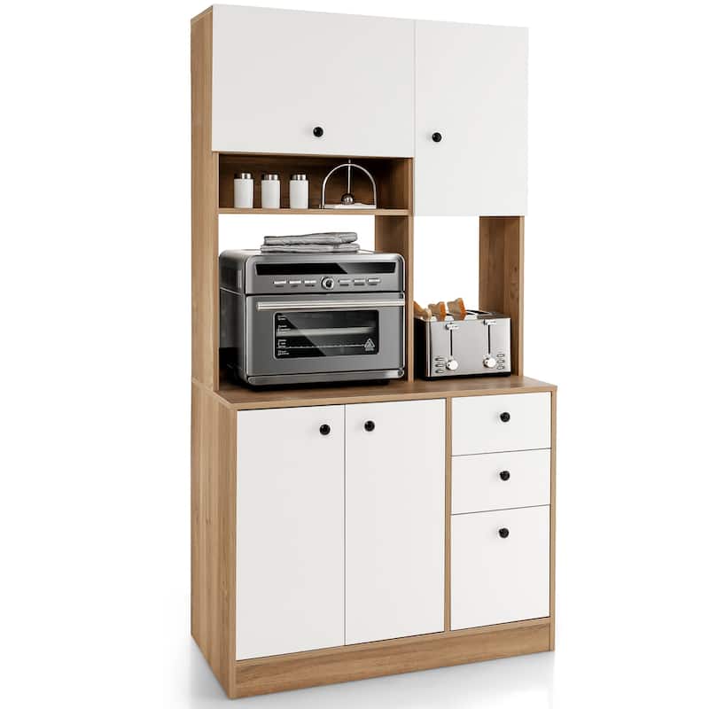 Costway 71'' Tall Kitchen Pantry Buffet Hutch Freestanding Storage - White
