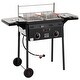 Feasto Dual Tank Propane Deep Fryer, 50000 BTU, Cast Iron Burners, Thermometers, Removable Pot, Baskets, Lids, Movable Cart - - 42647408
