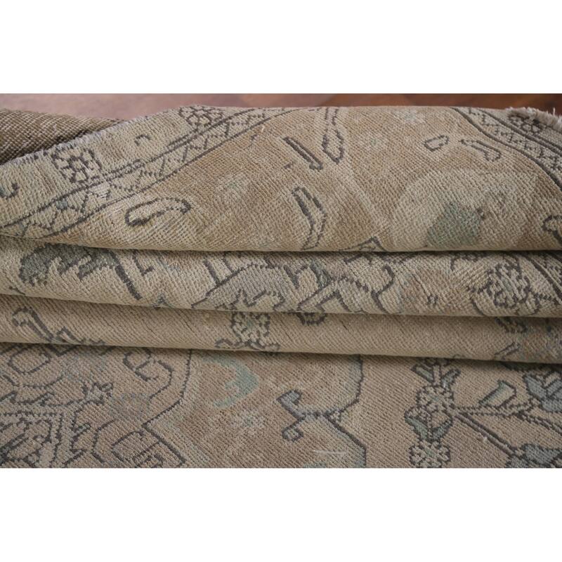 Hand Knotted Oriental 100% Wool Carpet Traditional Medallion Beige & Ivories Tabriz Area Rug - 11' 2'' X 8' 1''