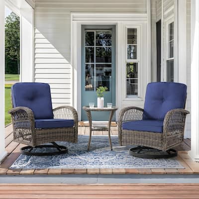 COZYMAN Outdoor Patio 3-Piece Wicker Conversation Set Swivel Rocking Chat Chairs
