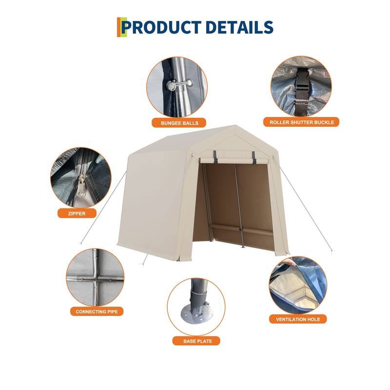 7x10 FT Portable Outdoor Storage Shed with 2 Roll-Up Zipper Doors & Vents, 240G Heavy-Duty Shelter Waterproof PE Tarp