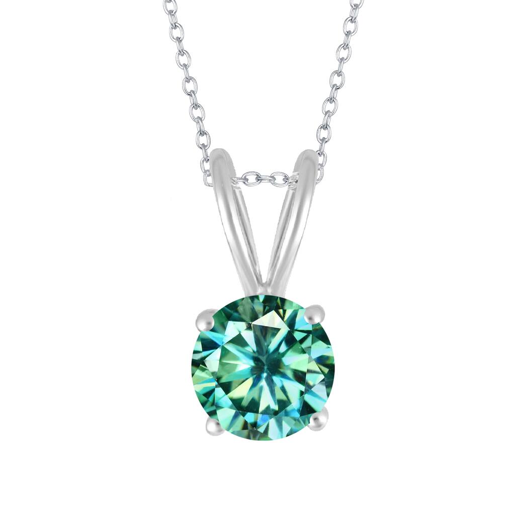 Sterling Silver with Green Moissanite Solitaire Pendant with 18" Chain
