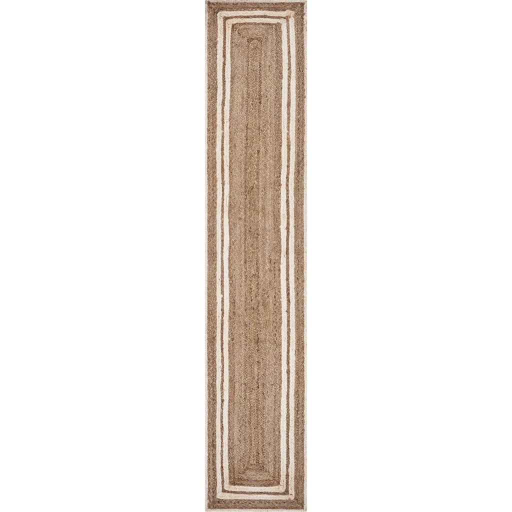 80" Tan and Ivory Hand Woven Bordered Rectangular Table Runner